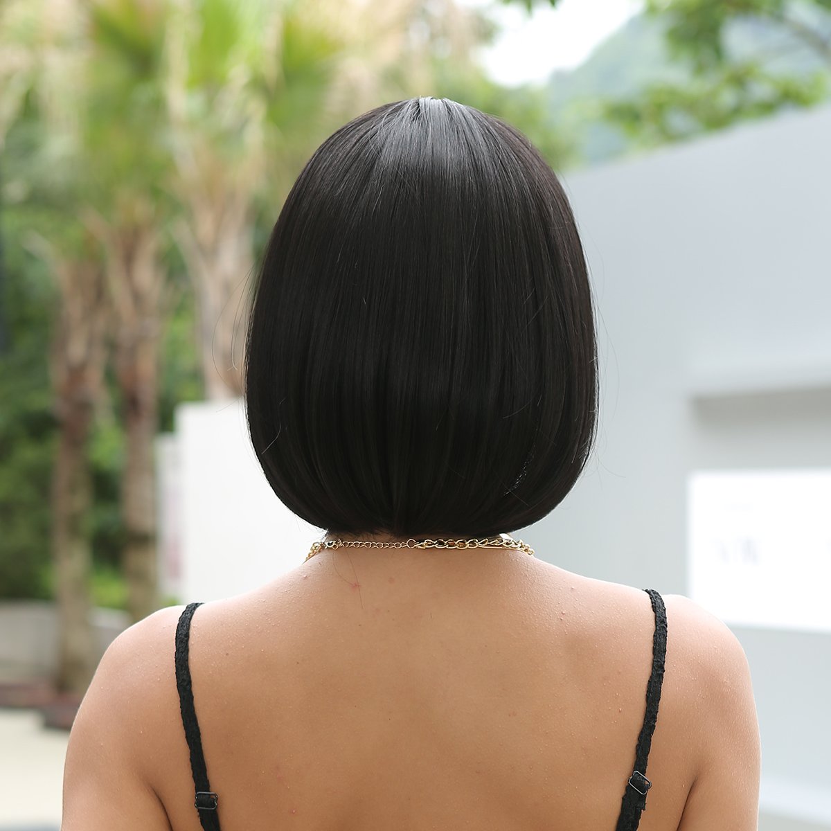 30cm Black Short Synthetic Wig Straight Japanese Silk Wig - 图片 6